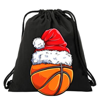 Christmas Basketball Ball Santa Hat Funny Sport Xmas Drawstring Bag