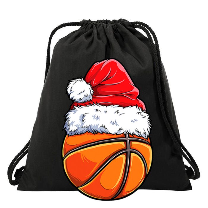 Christmas Basketball Ball Santa Hat Funny Sport Xmas Drawstring Bag