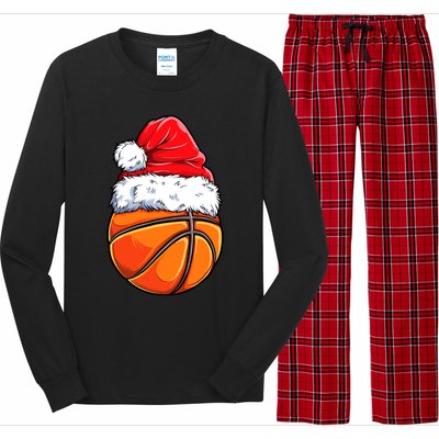 Christmas Basketball Ball Santa Hat Funny Sport Xmas Long Sleeve Pajama Set