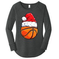 Christmas Basketball Ball Santa Hat Funny Sport Xmas Women's Perfect Tri Tunic Long Sleeve Shirt