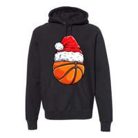 Christmas Basketball Ball Santa Hat Funny Sport Xmas Premium Hoodie