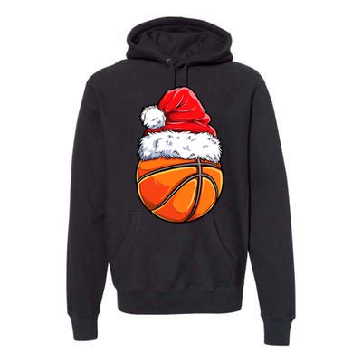 Christmas Basketball Ball Santa Hat Funny Sport Xmas Premium Hoodie