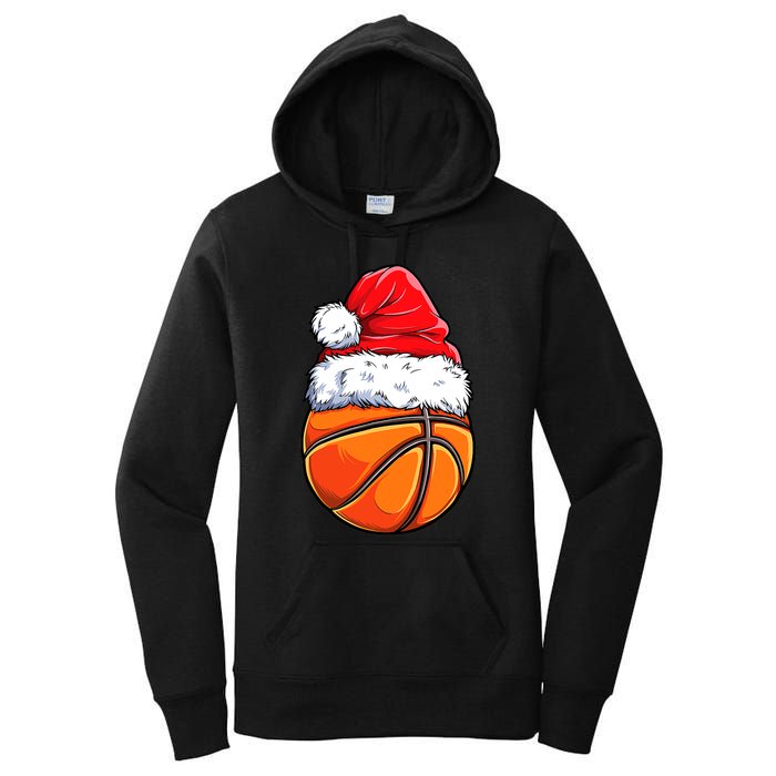 Christmas Basketball Ball Santa Hat Funny Sport Xmas Women's Pullover Hoodie