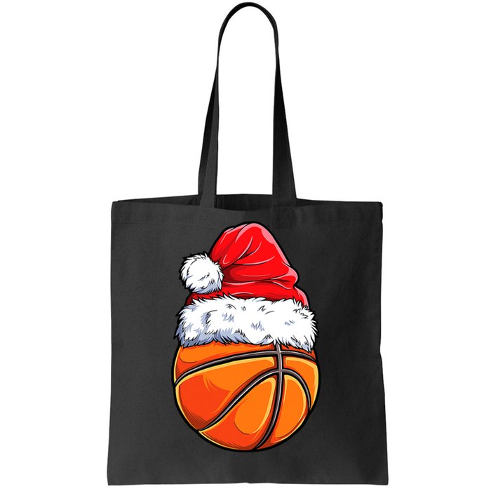 Christmas Basketball Ball Santa Hat Funny Sport Xmas Tote Bag