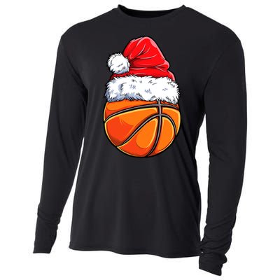 Christmas Basketball Ball Santa Hat Funny Sport Xmas Cooling Performance Long Sleeve Crew