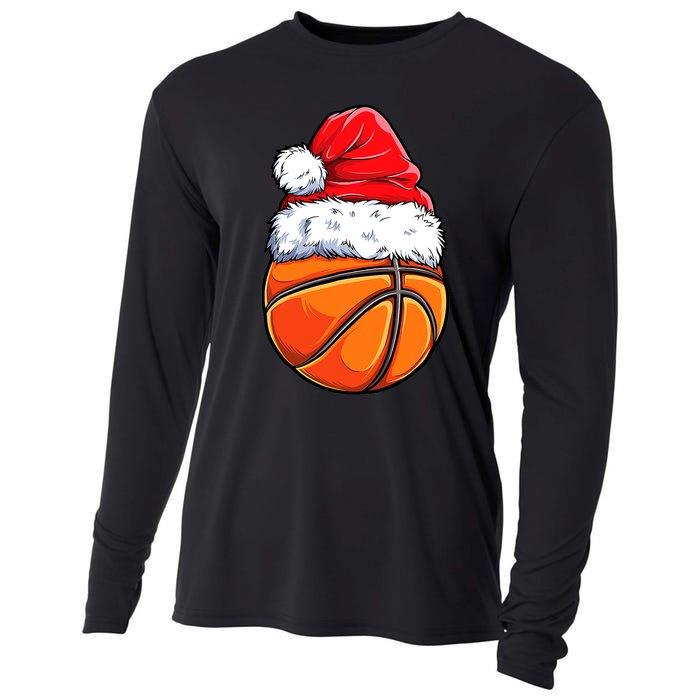 Christmas Basketball Ball Santa Hat Funny Sport Xmas Cooling Performance Long Sleeve Crew