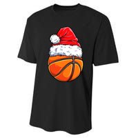 Christmas Basketball Ball Santa Hat Funny Sport Xmas Performance Sprint T-Shirt