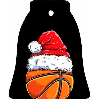 Christmas Basketball Ball Santa Hat Funny Sport Xmas Ceramic Bell Ornament