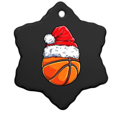 Christmas Basketball Ball Santa Hat Funny Sport Xmas Ceramic Star Ornament