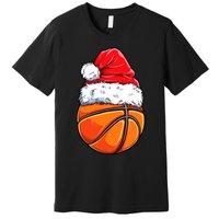 Christmas Basketball Ball Santa Hat Funny Sport Xmas Premium T-Shirt