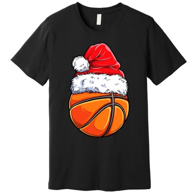 Christmas Basketball Ball Santa Hat Funny Sport Xmas Premium T-Shirt