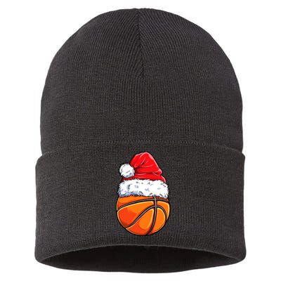 Christmas Basketball Ball Santa Hat Funny Sport Xmas Sustainable Knit Beanie