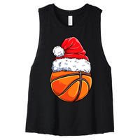 Christmas Basketball Ball Santa Hat Funny Sport Xmas Women's Racerback Cropped Tank