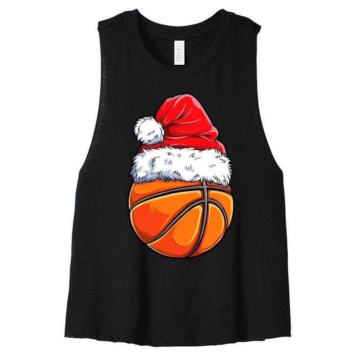 Christmas Basketball Ball Santa Hat Funny Sport Xmas Women's Racerback Cropped Tank