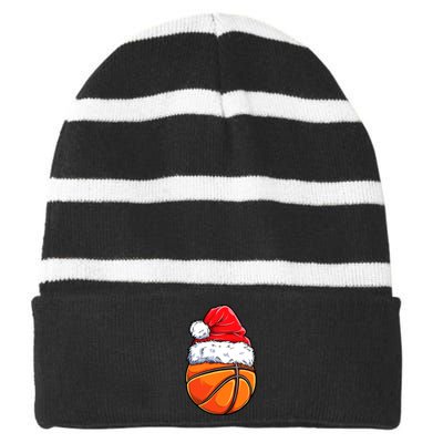 Christmas Basketball Ball Santa Hat Funny Sport Xmas Striped Beanie with Solid Band