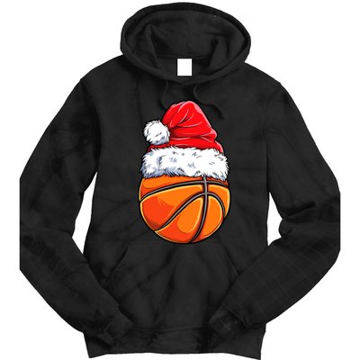 Christmas Basketball Ball Santa Hat Funny Sport Xmas Tie Dye Hoodie