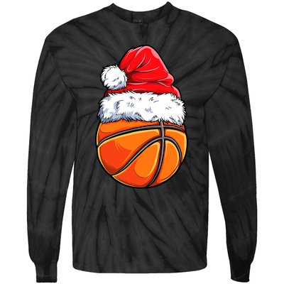 Christmas Basketball Ball Santa Hat Funny Sport Xmas Tie-Dye Long Sleeve Shirt