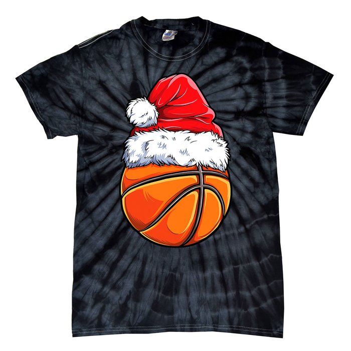 Christmas Basketball Ball Santa Hat Funny Sport Xmas Tie-Dye T-Shirt