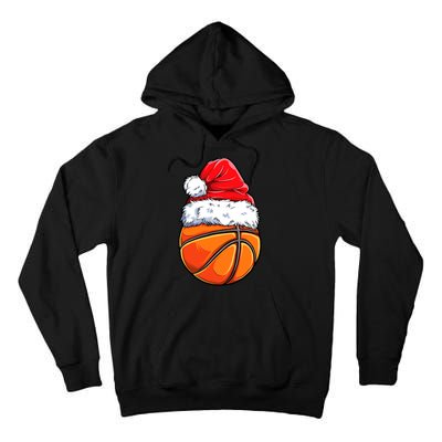 Christmas Basketball Ball Santa Hat Funny Sport Xmas Tall Hoodie