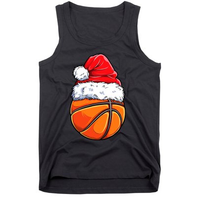 Christmas Basketball Ball Santa Hat Funny Sport Xmas Tank Top