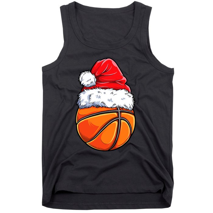 Christmas Basketball Ball Santa Hat Funny Sport Xmas Tank Top