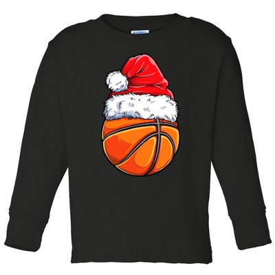 Christmas Basketball Ball Santa Hat Funny Sport Xmas Toddler Long Sleeve Shirt