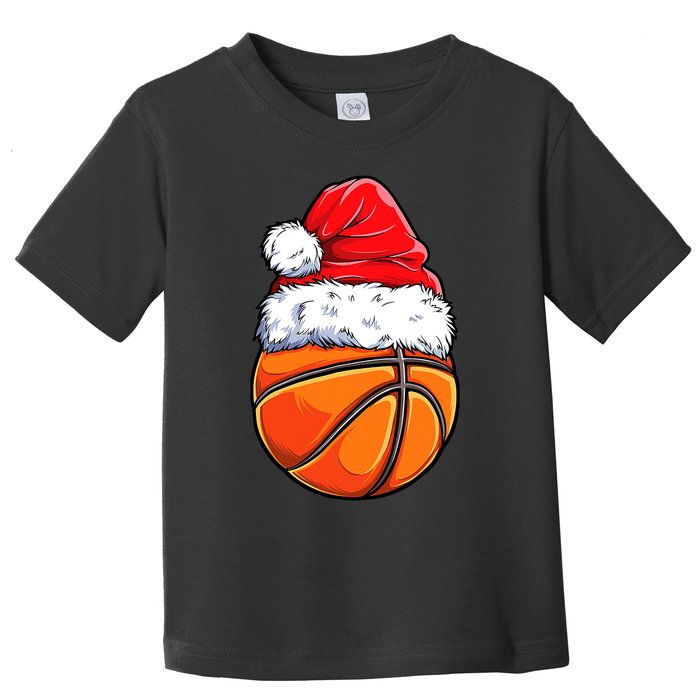 Christmas Basketball Ball Santa Hat Funny Sport Xmas Toddler T-Shirt