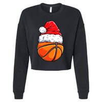 Christmas Basketball Ball Santa Hat Funny Sport Xmas Cropped Pullover Crew