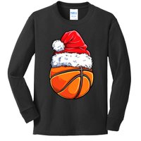 Christmas Basketball Ball Santa Hat Funny Sport Xmas Kids Long Sleeve Shirt