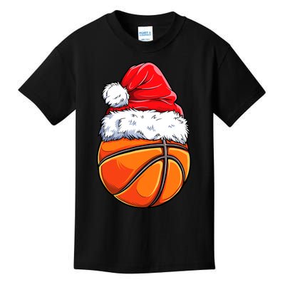 Christmas Basketball Ball Santa Hat Funny Sport Xmas Kids T-Shirt