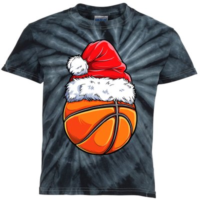 Christmas Basketball Ball Santa Hat Funny Sport Xmas Kids Tie-Dye T-Shirt