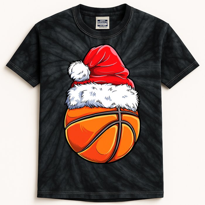 Christmas Basketball Ball Santa Hat Funny Sport Xmas Kids Tie-Dye T-Shirt