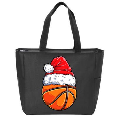 Christmas Basketball Ball Santa Hat Funny Sport Xmas Zip Tote Bag