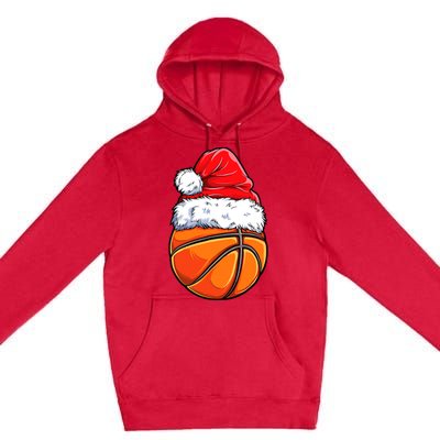 Christmas Basketball Ball Santa Hat Funny Sport Xmas Premium Pullover Hoodie