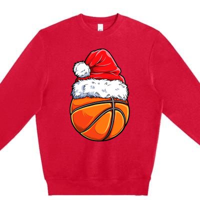 Christmas Basketball Ball Santa Hat Funny Sport Xmas Premium Crewneck Sweatshirt