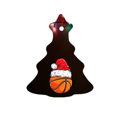 Christmas Basketball Ball Santa Hat Funny Sport Xmas Ceramic Tree Ornament