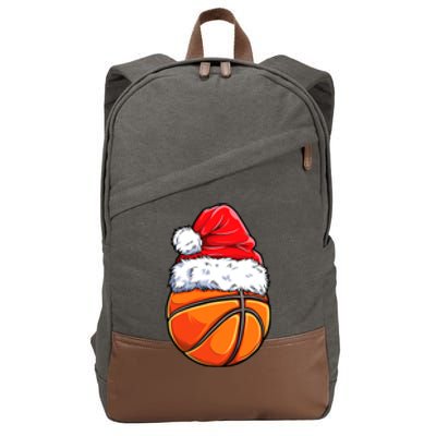 Christmas Basketball Ball Santa Hat Funny Sport Xmas Cotton Canvas Backpack