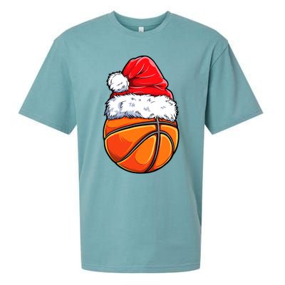 Christmas Basketball Ball Santa Hat Funny Sport Xmas Sueded Cloud Jersey T-Shirt