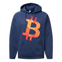 Cryptocurrency Blockchain Btc Orange Sunset Retro Bitcoin Performance Fleece Hoodie