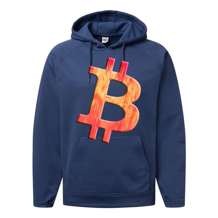 Cryptocurrency Blockchain Btc Orange Sunset Retro Bitcoin Performance Fleece Hoodie