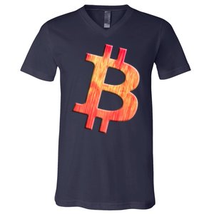 Cryptocurrency Blockchain Btc Orange Sunset Retro Bitcoin V-Neck T-Shirt