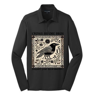 Crows Before Bros Support Your Local Murder Silk Touch Performance Long Sleeve Polo