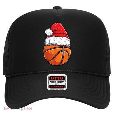 Christmas Basketball Ball Santa Hat Xmas Boys Men Sport TShirt High Crown Mesh Back Trucker Hat
