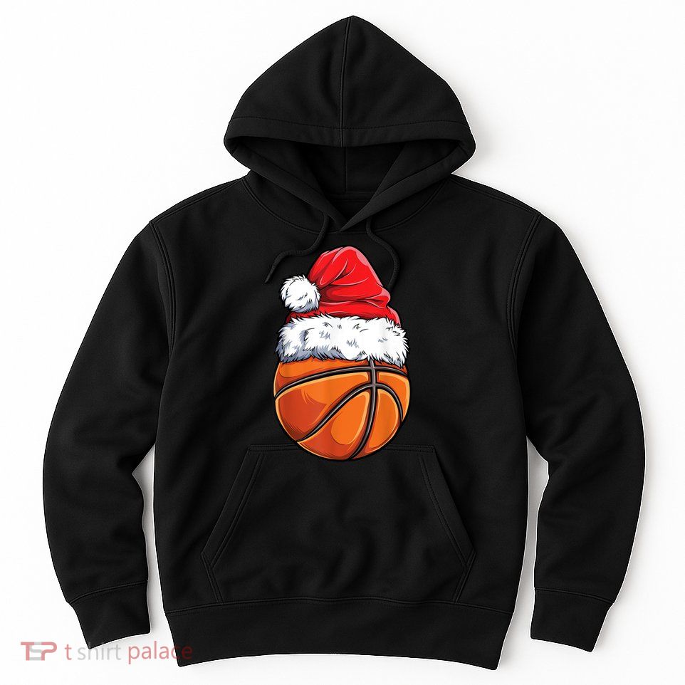 Christmas Basketball Ball Santa Hat Xmas Boys Men Sport TShirt Hoodie