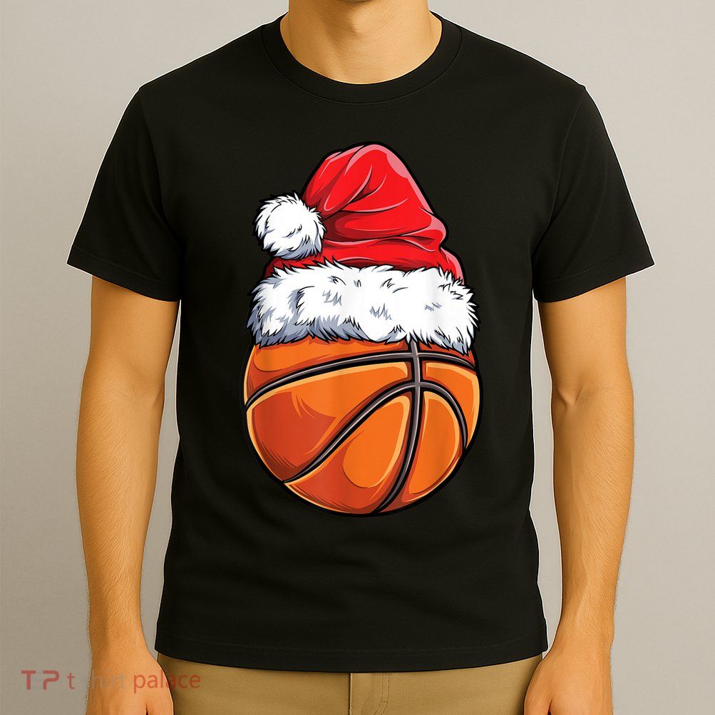Christmas Basketball Ball Santa Hat Xmas Boys Men Sport TShirt T-Shirt