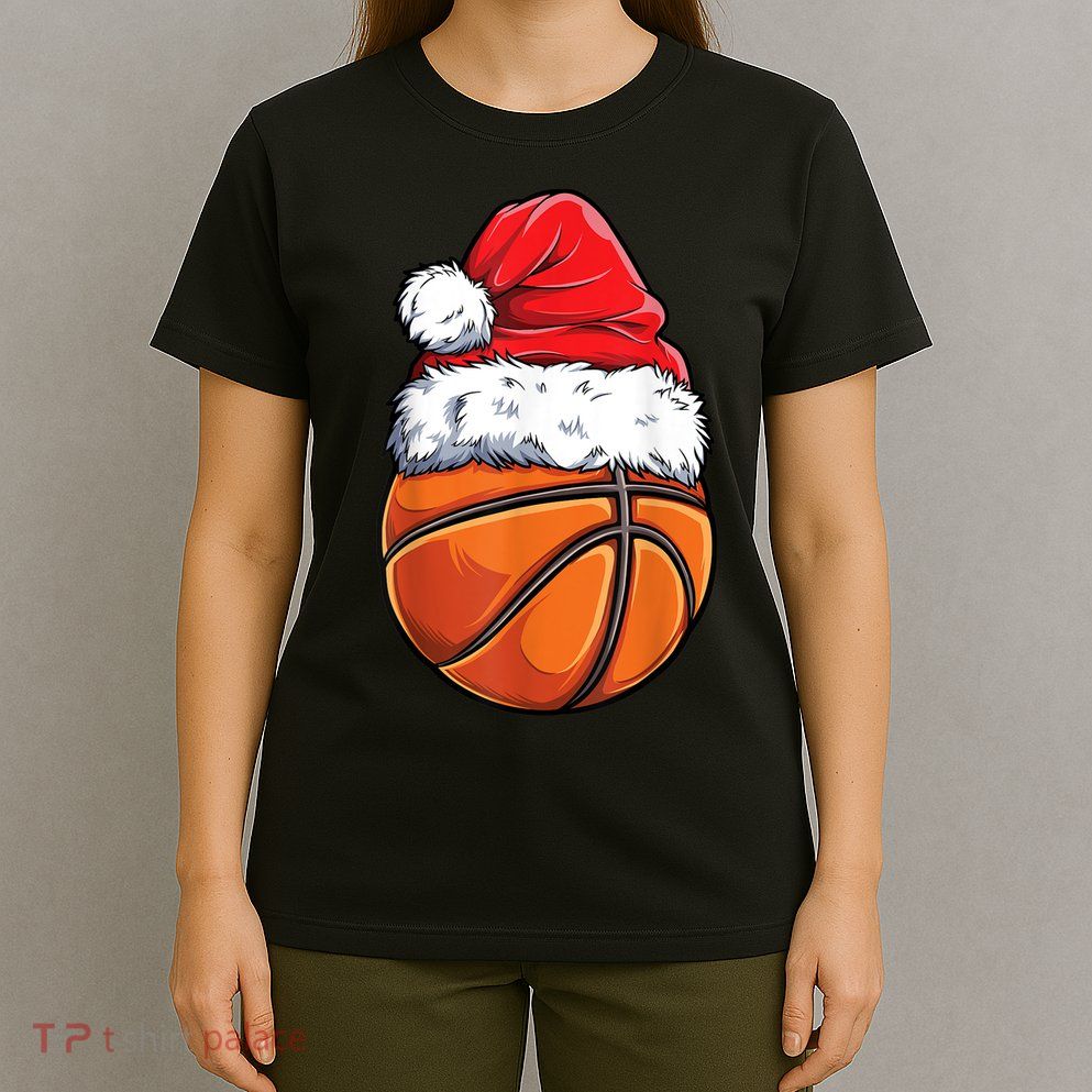 Christmas Basketball Ball Santa Hat Xmas Boys Men Sport TShirt T-Shirt