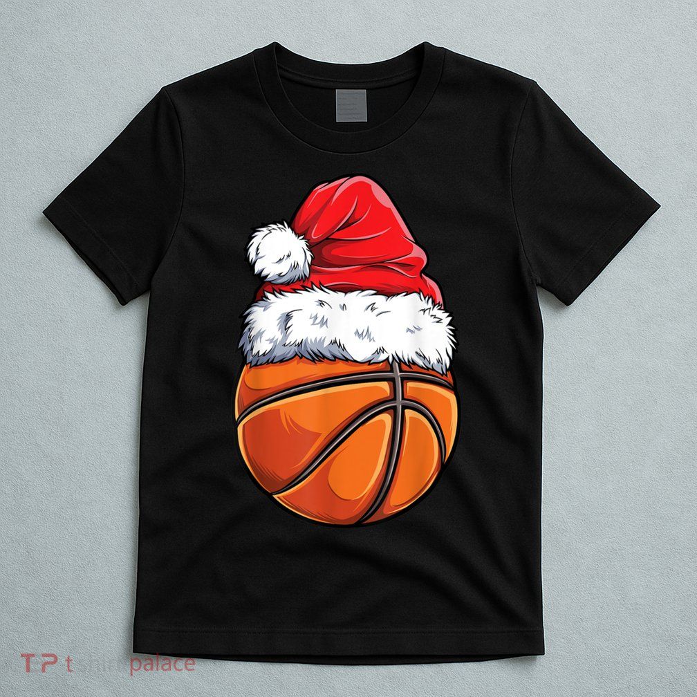 Christmas Basketball Ball Santa Hat Xmas Boys Men Sport TShirt T-Shirt