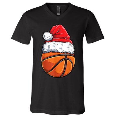 Christmas Basketball Ball Santa Hat Xmas Boys Men Sport TShirt V-Neck T-Shirt