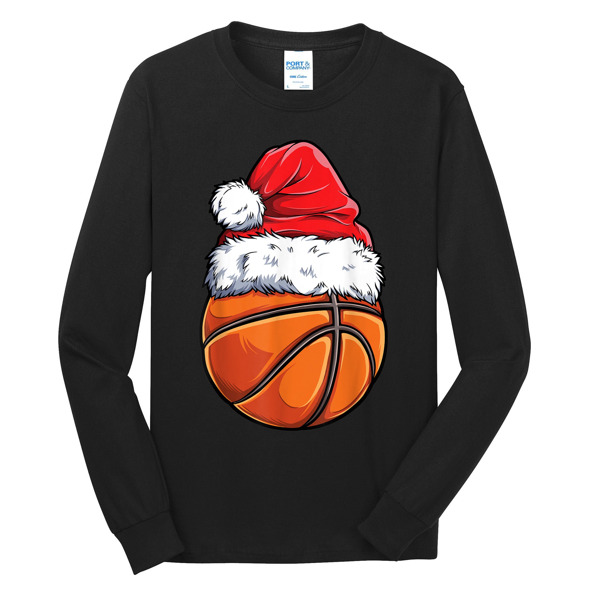 Christmas Basketball Ball Santa Hat Xmas Boys Men Sport TShirt Tall Long Sleeve T-Shirt
