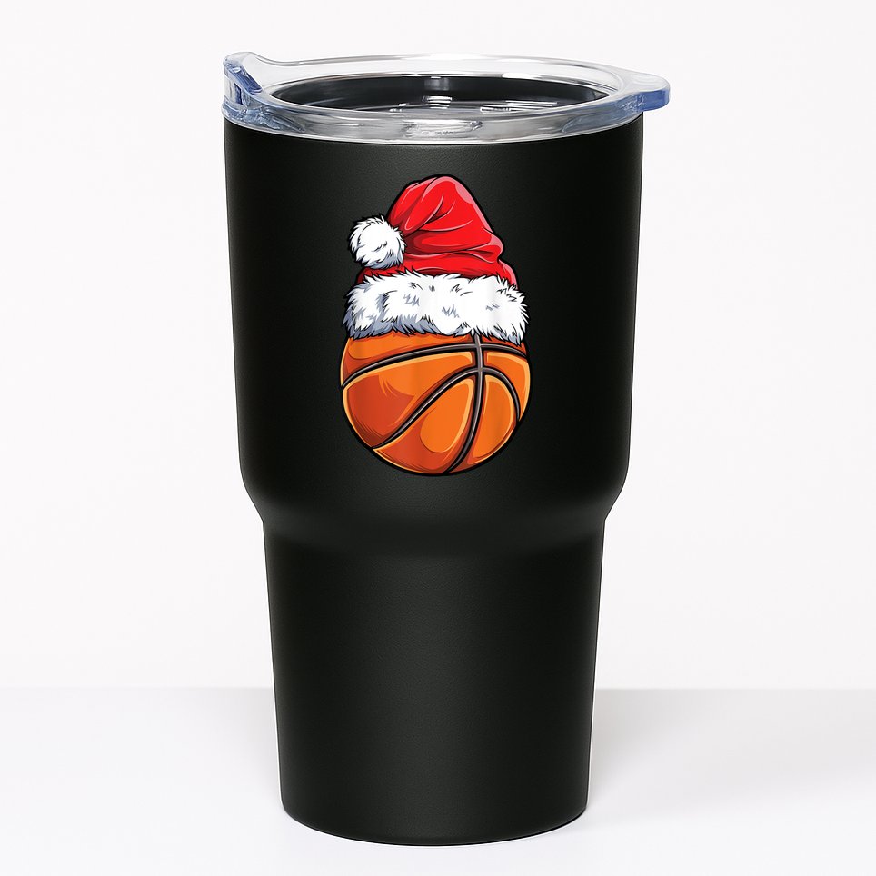 Christmas Basketball Ball Santa Hat Xmas Boys Men Sport TShirt Tumbler